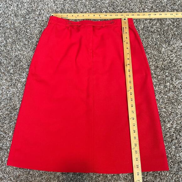Vintage Midi Skirt Size 12 Red Solid Minimal Secretary Retro High Rise 70s 80s - Picture 14 of 15